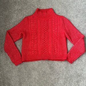 LOFT Red Cable Knit Turtleneck Sweater